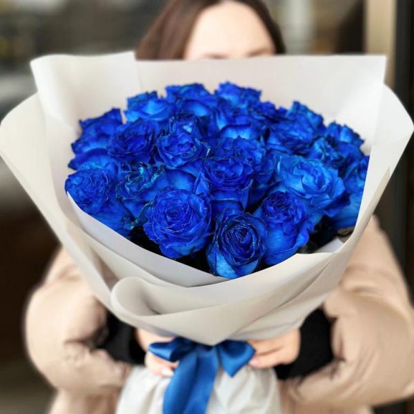 Sapphire Bliss Bouquet: A stunning arrangement showcasing captivating blue roses, symbolizing mystery and tranquility, perfect for special moments or adding uniqueness to your space.