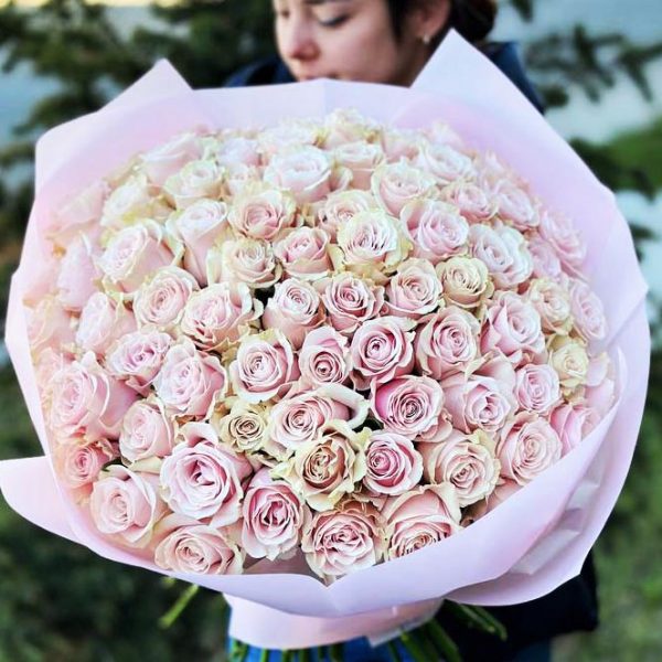 Rose Radiance Bouquet: An extravagant arrangement showcasing 71 pink roses, creating a captivating visual masterpiece, perfect for momentous occasions or expressing profound love through the luxurious beauty of roses.